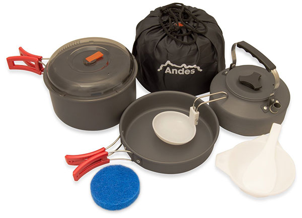 camping cooking gadgets andes portable camping set for cooking anodised aluminium cookware set for trekking pots and pans for campsite kitchen