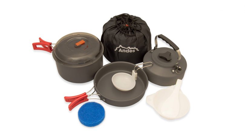 camp cooking Andes Portable Camping Anodised Aluminium Cookware cooking Set Pots and Pans camping things to bring trekking